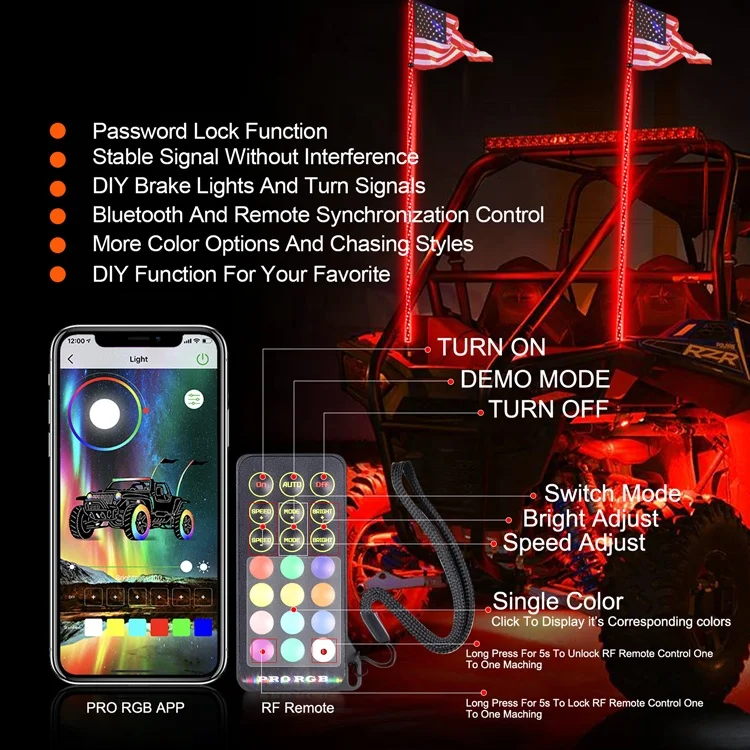  300 шаблонов 4FT светодиодная плетка свет с 4 подставками Rock Light Kit цвет через приложение и синхронизация пульт дистанционного управления для ATV UTV RZR