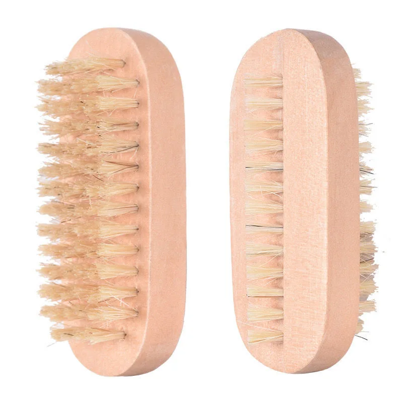 Wholesale Natural Schima Wooden Double Side Cleaning Brush Washing Hand Boar Brislte Nail Brush