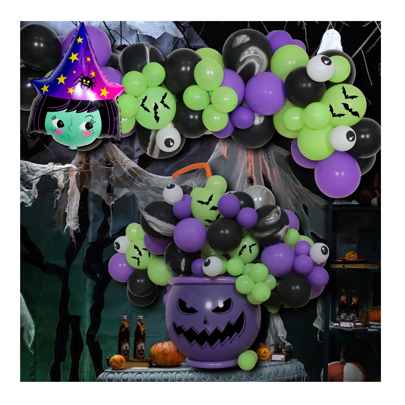 Halloween Party Banner Balloon Spider Bat Pumpkin Skeleton Balloons Arch Kits Halloween Party Decor Latex Balloons Halloween
