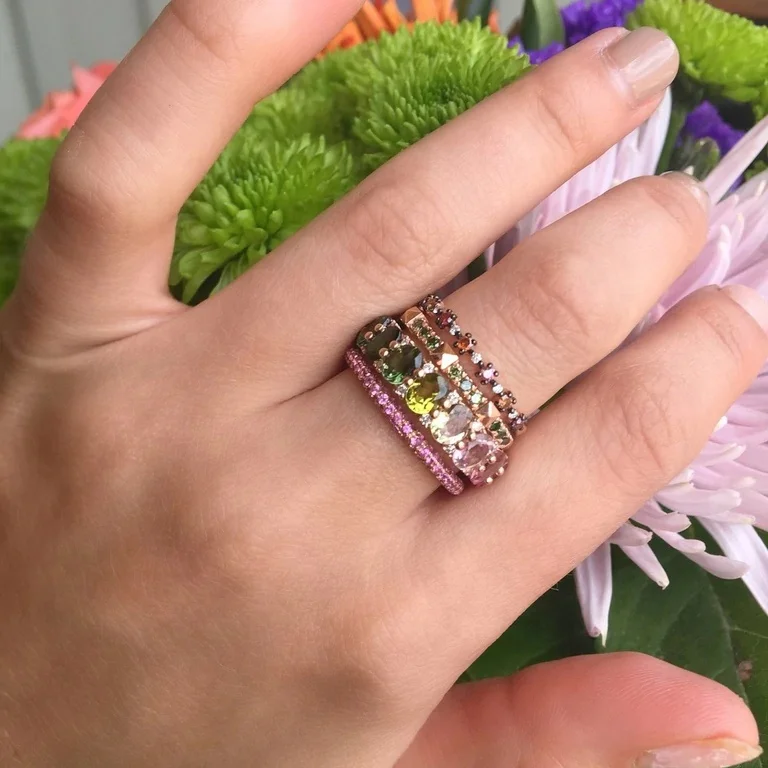 925 Sterling Silver 18k Gold Multi Colored Cubic Zirconia Oval Elegant Ring