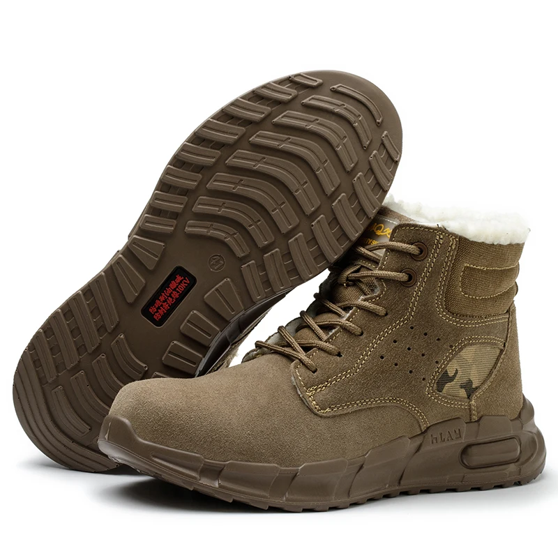 Unisex warm Winter Industrial spark resistant construction Work Safety Shoes with Plush Lining Faux Suede Upper Material