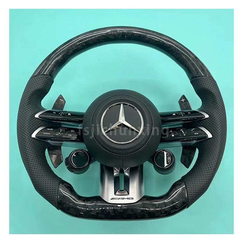 For Mercedes Benz C300 C200 C180 C260 C43 C63 C-Class LED Display Carbon Fiber Steering Wheel Automotive Interior