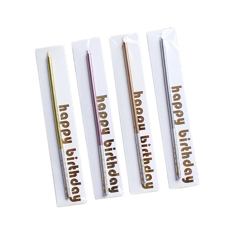 Huaming Hot Sell Long Skinny Metallic Spiral Happy Birthday Candles Fancy Single Pack Gold/Sliver  Birthday Cake Candle in Bulk