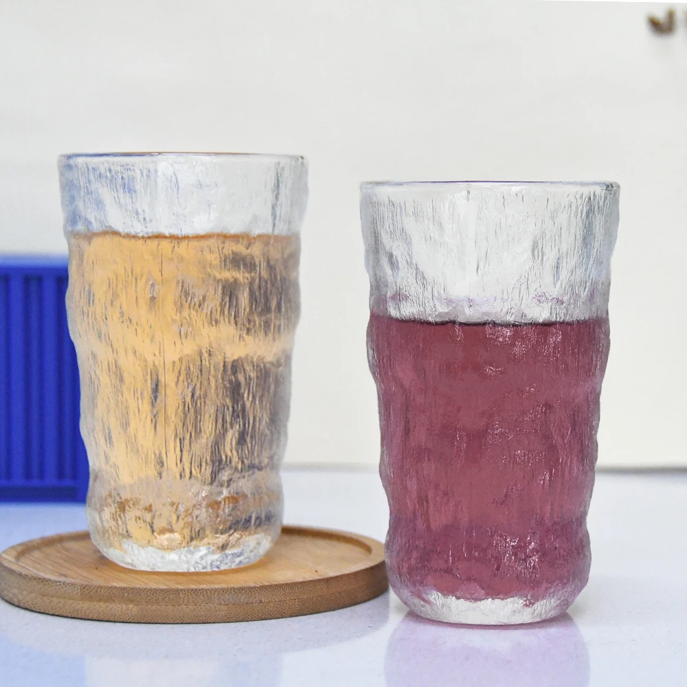 Factory Best Sale Glacier Grain Clear Glass Cup Nordic Style Whiskey Glass Cup 300ml