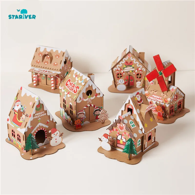 DIY Christmas House Crafts Toys For Children Paper Handicraft Kindergarten Material Funny Arts And Craft Gift