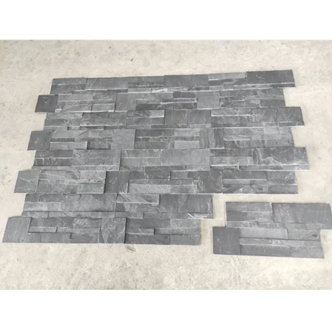cheap Black grey slate stone wall cladding 18X35 CM with interlocking