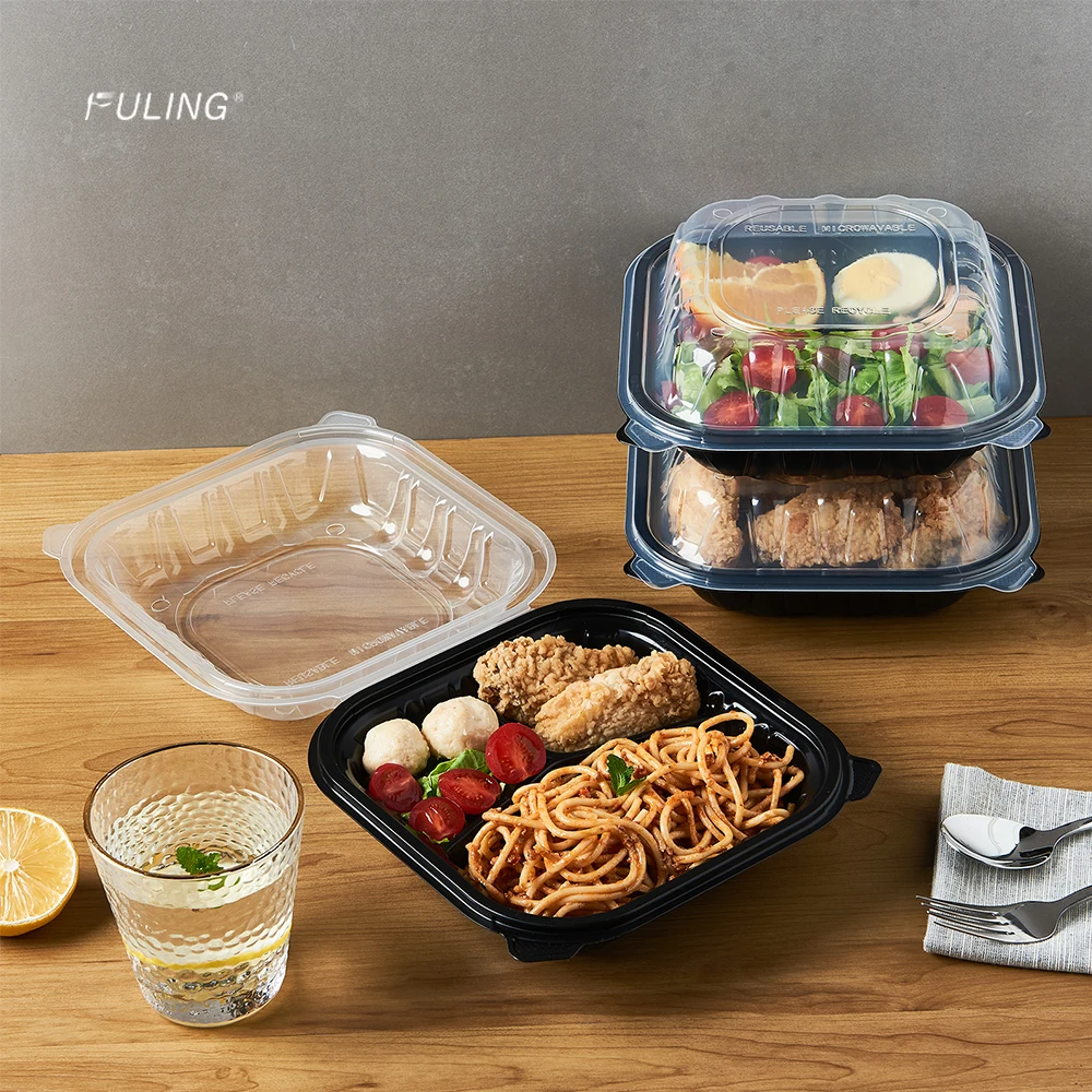 FULING To Go Containers Custom Shrink Wrap 8 Inch Meal Prep Container Plastic Hinged Clamshell Take Out Containers