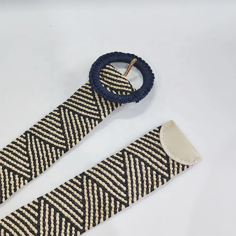 OEM Fashion PP Grass Woven Round Buckle Woven Braided Belt Waist Belts Women Ladies For Dress Accessories