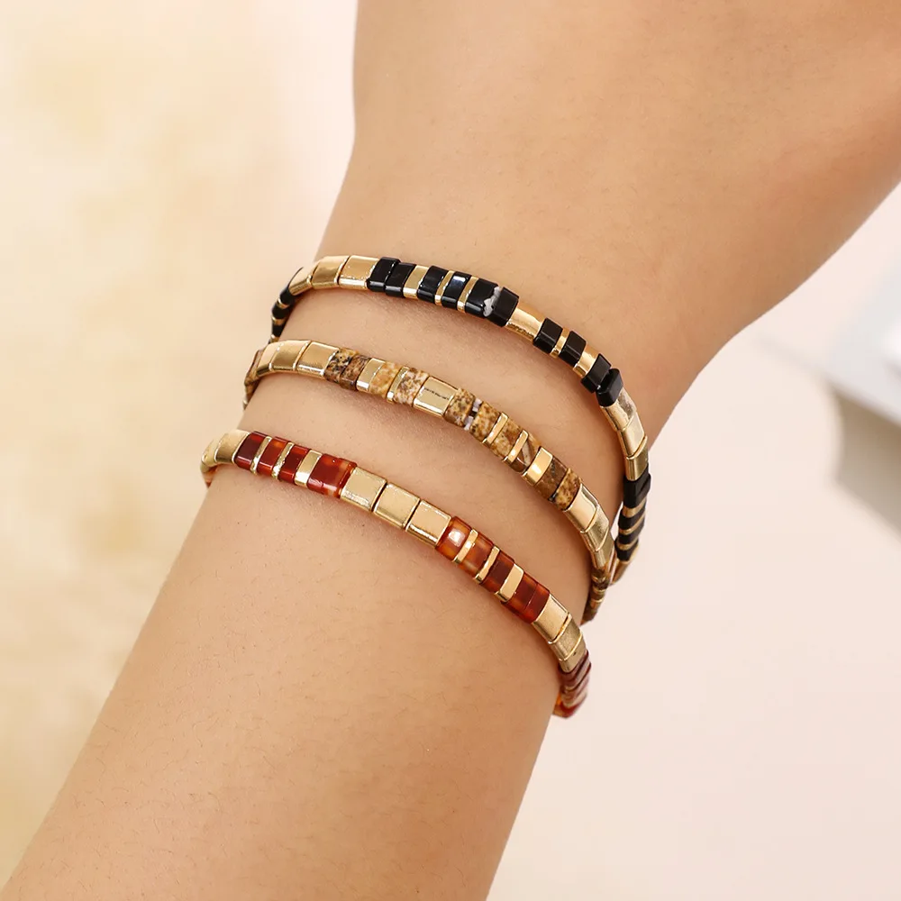 Tila Pearl Retro Bohemian Bracelet Fashionable handmade colored bead elastic bracelet for couples Non fading waterproof jewelry