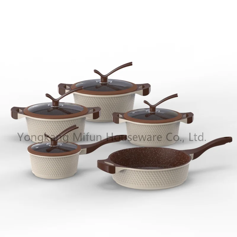 Hot Sale Kitchen Supplies Cookware Set Non Stick Cast Aluminum Cooking Pot Set Granite Pan Pot Set