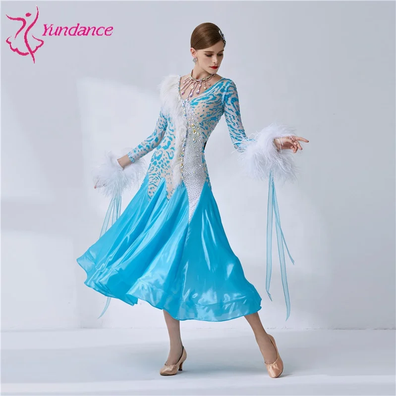 B-1999 High-end custom blue ballroom party dress British imported high quality ballroom standard waltz dress for adult
