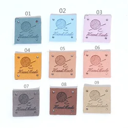 Handmade Square microfiber PU Leather Label Tags Yarn Ball Design DIY Knitting Labels For Clothes Sewing Accessories