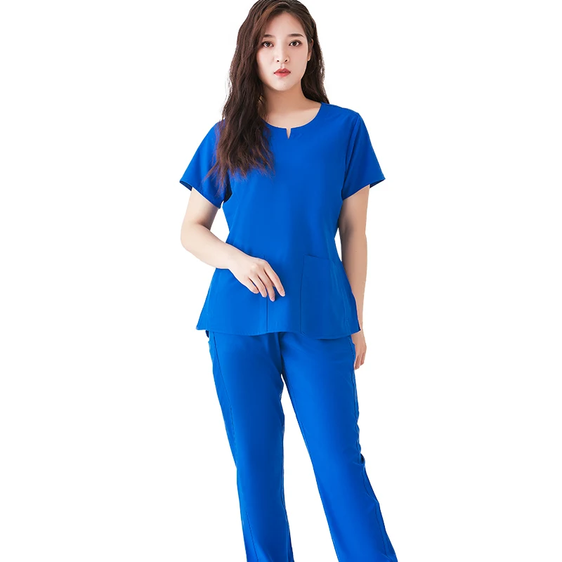 Scrub Tops for Women Mandarin Collar Shirttail Hem 3 Pockets 4 Way Stretch Womens Scrub Top with Jogger pants