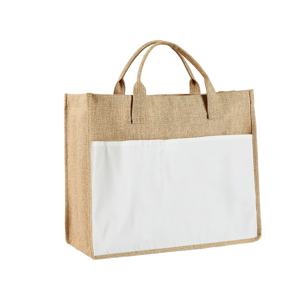 Wholesale Promotion Linen Hessian Hemp Jute Grocery Shopping Burlap Beach Tote Bag with pocket Custom Sublimation jute bag