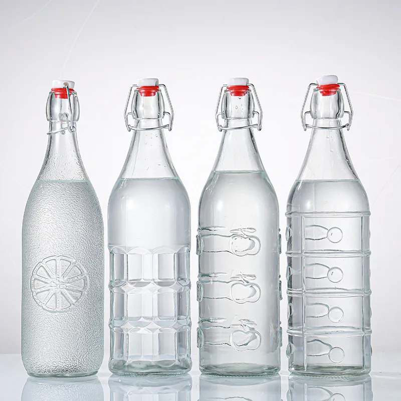 Wholesale 1liter flip top glass bottle 1000ml 32oz Glass Juice Beer Bottle With Swing Top Clip Cap Glass Water Bottles For Juice