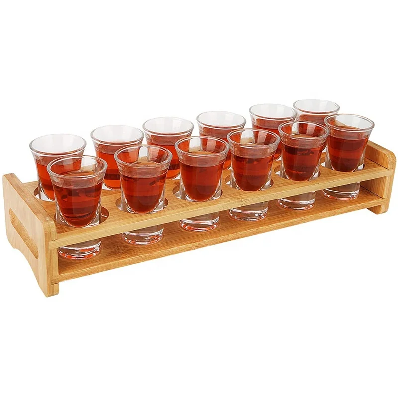 Bamboo Barware Tool  Beer Flight Board Whisky Liquor Shot Glass Tasting Serving Paddle Rack Wine Cup Holder Tray for Bar