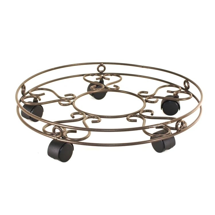 43cm metal stand flower pot display pots holder planter rack Garden patio Plant Caddy with Plastic Saucer and casters  Brown