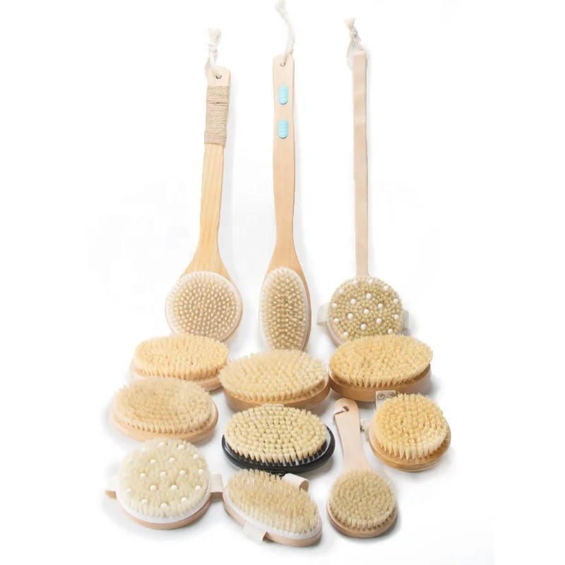 Private Label Dry Skin Wooden Natural Copper Fibers Vegan Bristle Body Massage Brush For Cellulite Exfoliating