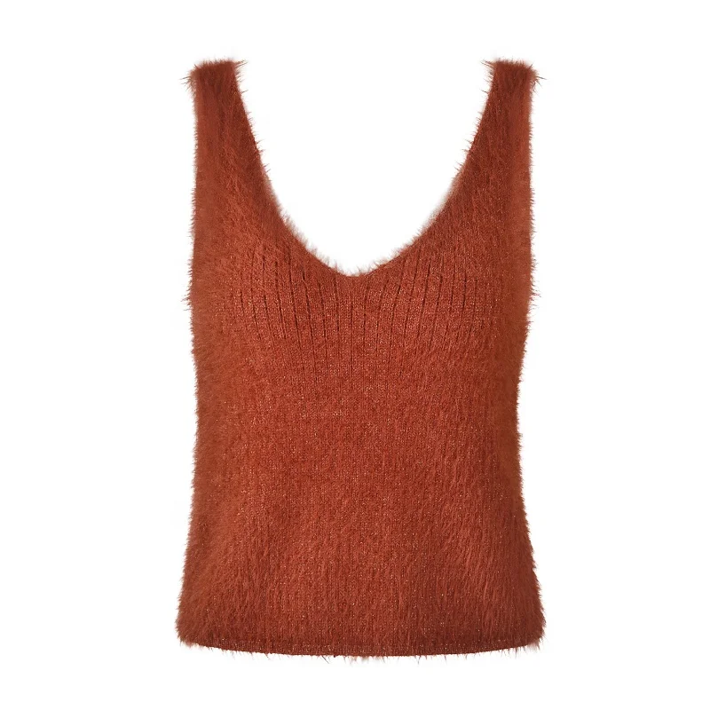 
Модный пикантный женский меховой жилет с V-образным вырезом 