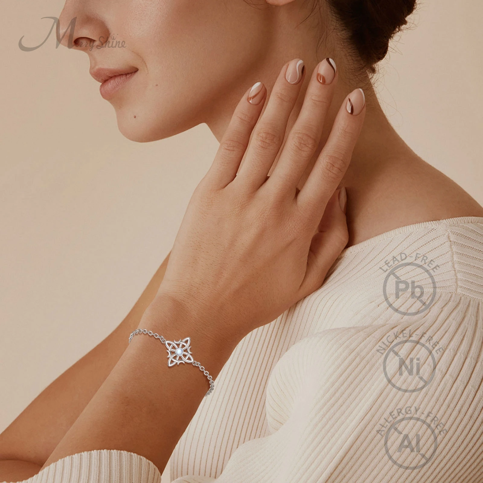 Merryshine 925 Sterling Silver good luck Irish jewelry moonstone witch knot bracelet for women