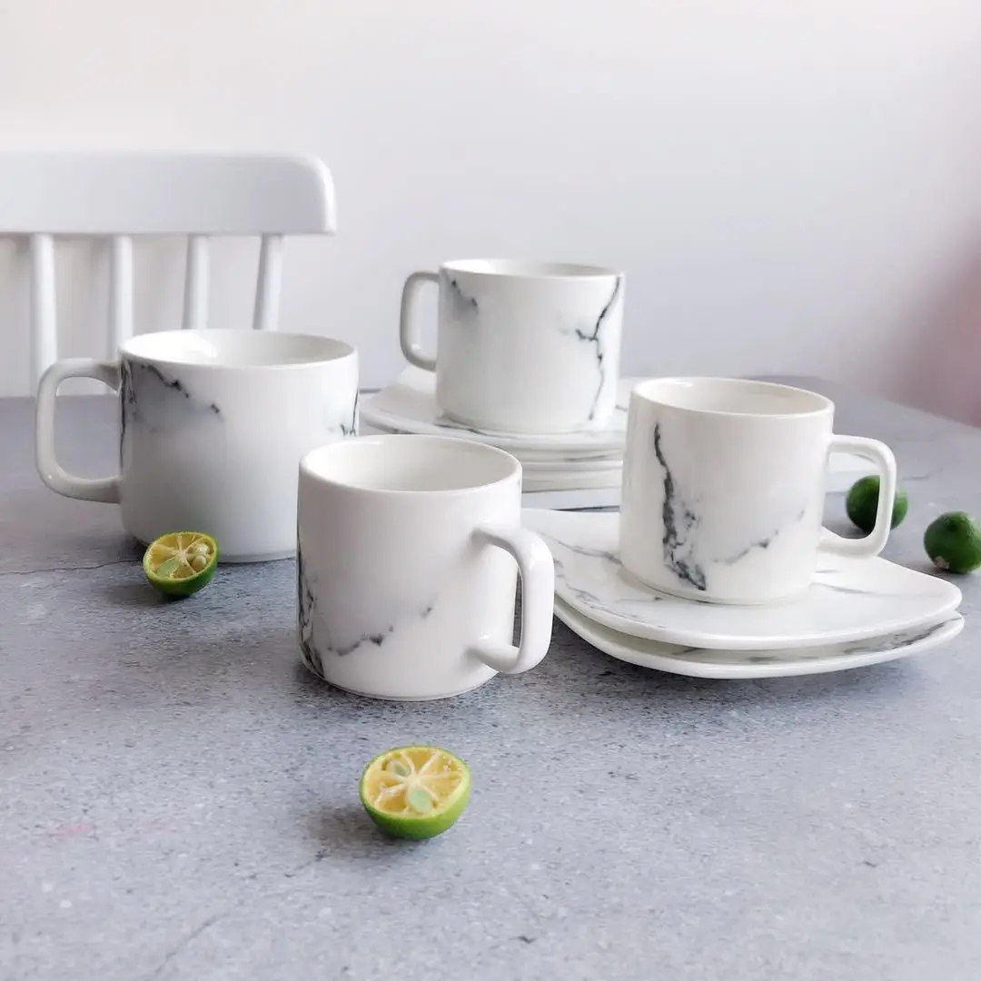 High End Marble Ceramic Espresso Cup With Tray