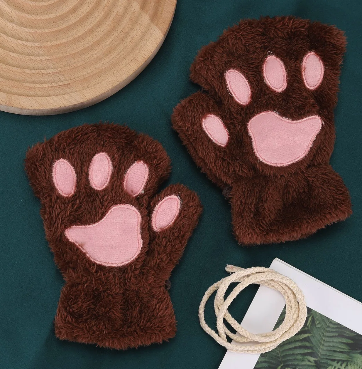 Winter warm thermal Fingerless Fluffy Crochet Women girls Gloves Bear Plush Cat Paw Claw Soft Half Covered fuzzy Gloves