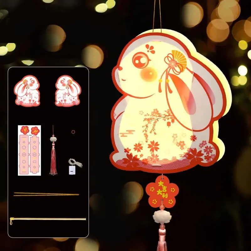 TSINYE Children Diy Handheld Light LED Mid-Autumn Festival Chinese Paper Lanterns Bunny Ornament Hand-Held Rabbit Lantern
