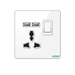 Kaisi 3pin universal with 1gang switch and usb A 5V 2.1A 13A  type-c glass panel wall socket switch