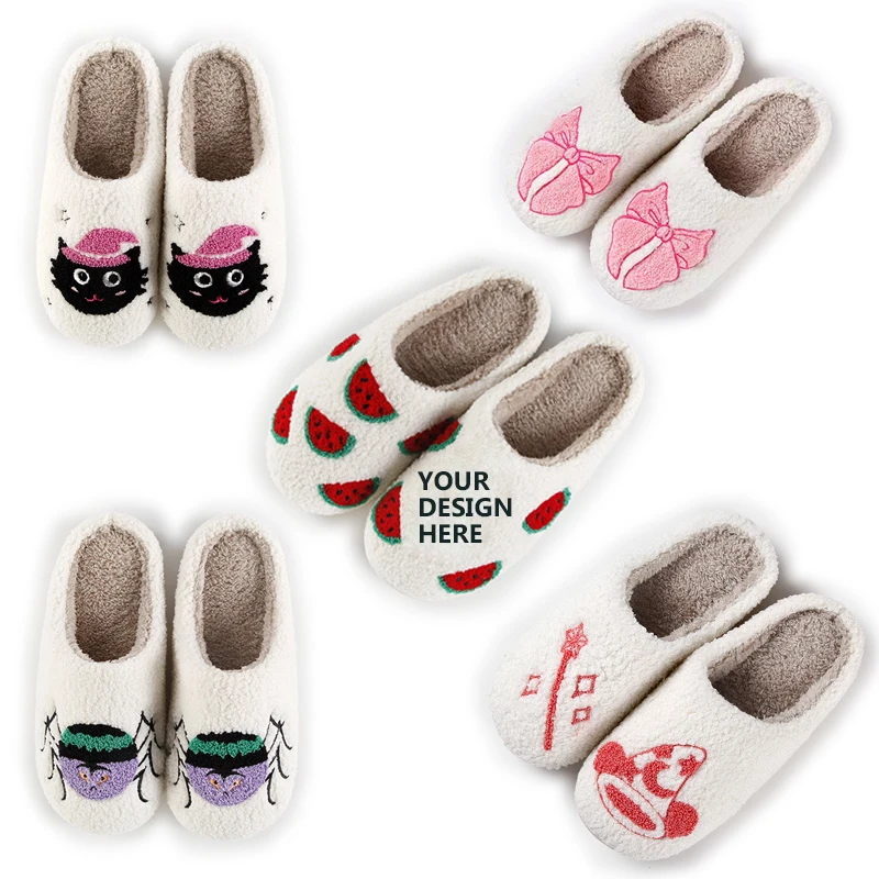 Fashion Foam fluffy fuzzy Slippers animal print shark   Cartoon Worm Slides For Women Men