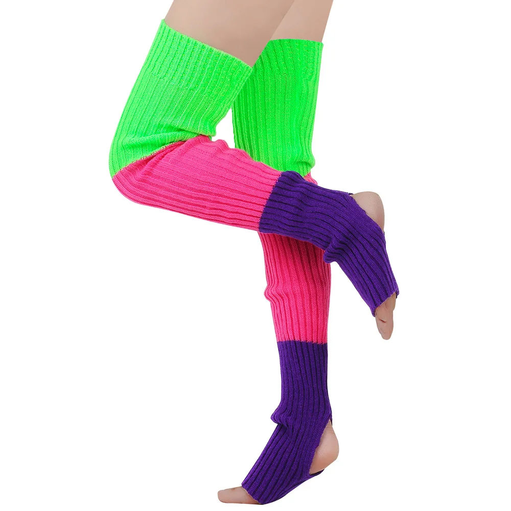 80s Ribbed Boot Acrylic Leg Warmers Winter Over Knee High Footless Socks Fashion Knit Neon Knit Long Leg Warmer for Women Girl