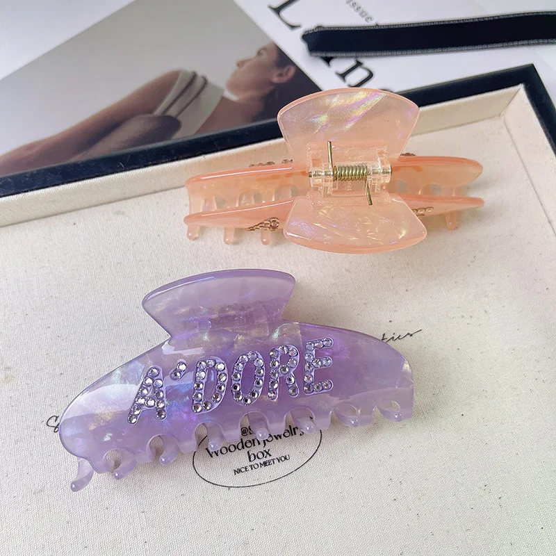 Summer Letter crystal clip textured acetic acid shark clip headdress fashion hair grab clip