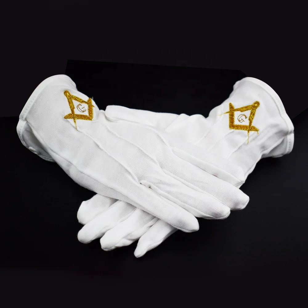 
White Fabric Items Regalia Embroidered Masonic Custom Logo Pure Cotton Gloves for Ladies with fur 