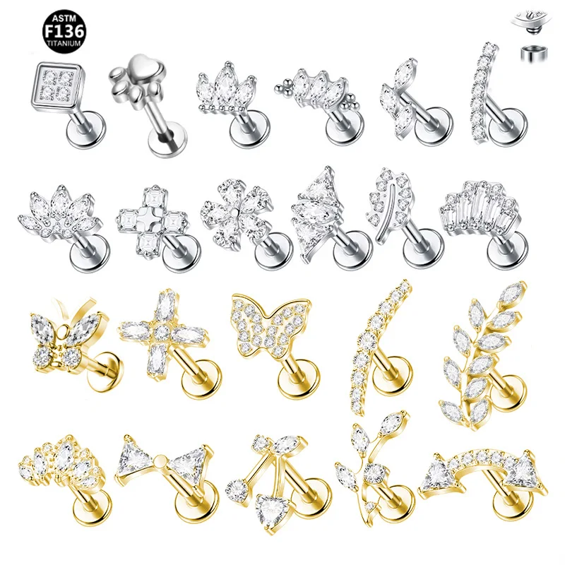 Gaby jewelry custom astm f136 titanium piercing de titanio 16g 1.2 internal thread labret helix tragus lobe flat back earring