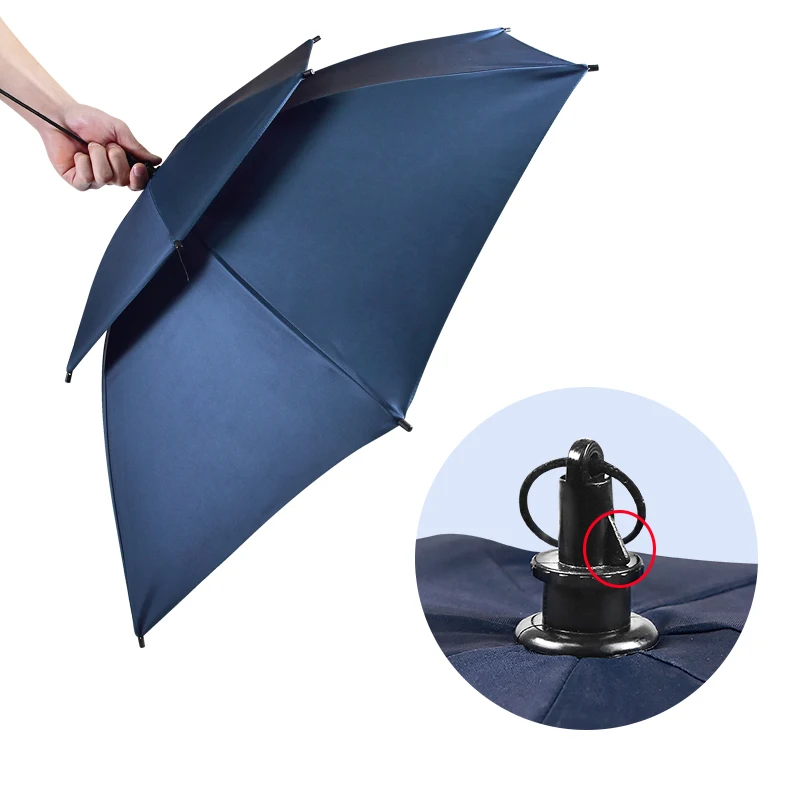 Navy Blue Double Layer Air Vent Hat Shape Umbrellas Silver Coating UIv Protection Hat Umbrella with Cover
