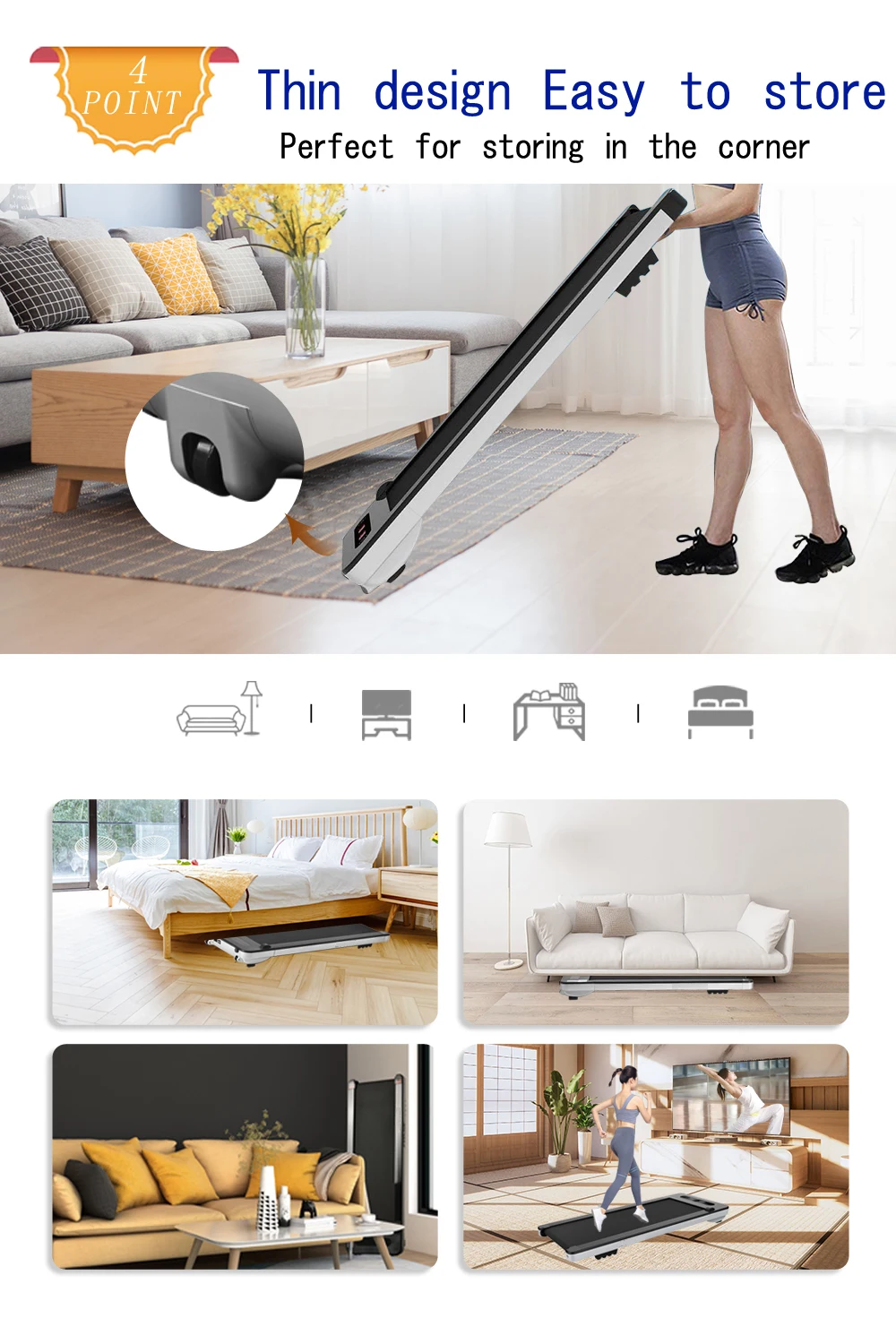 Portable Walking Machine Under Desk Electric Treadmill with Bluetooth Audio Speakers Jogging Walking Treadmill for Home