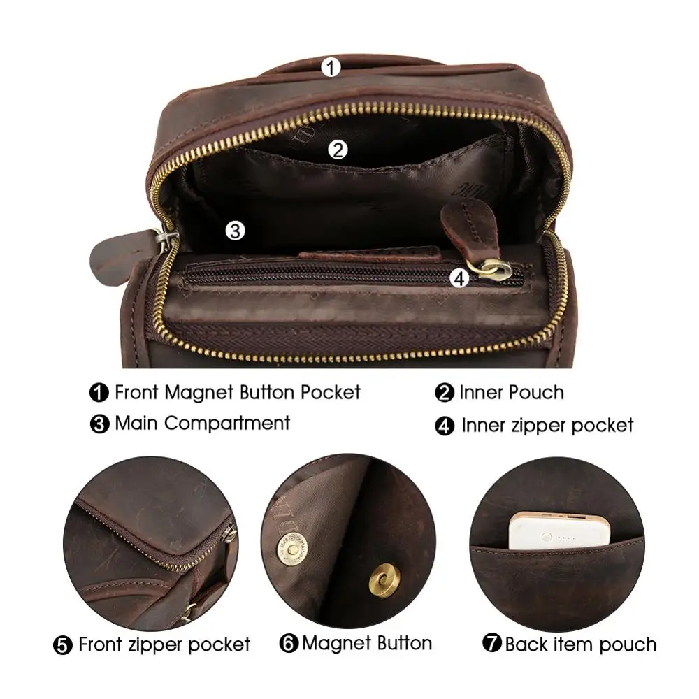 Tiding Vintage Style Genuine Leather Shoulder Sling Bag Men Leather Crossbody Chest Bag