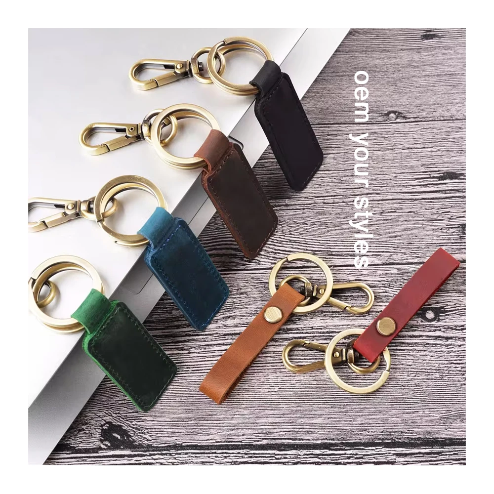 Luxury Blank Horse Leather Key Chains Key Rings Metal Key Ring Chain With Leather