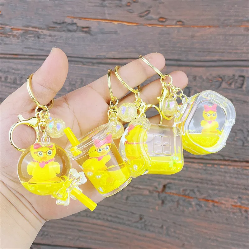 New Cute cartoon Acrylic Liquid Key chain Boba Tea Liquid Keychain Milk Tea Cup Bottle Key Chain Floating Anime Bag pendants