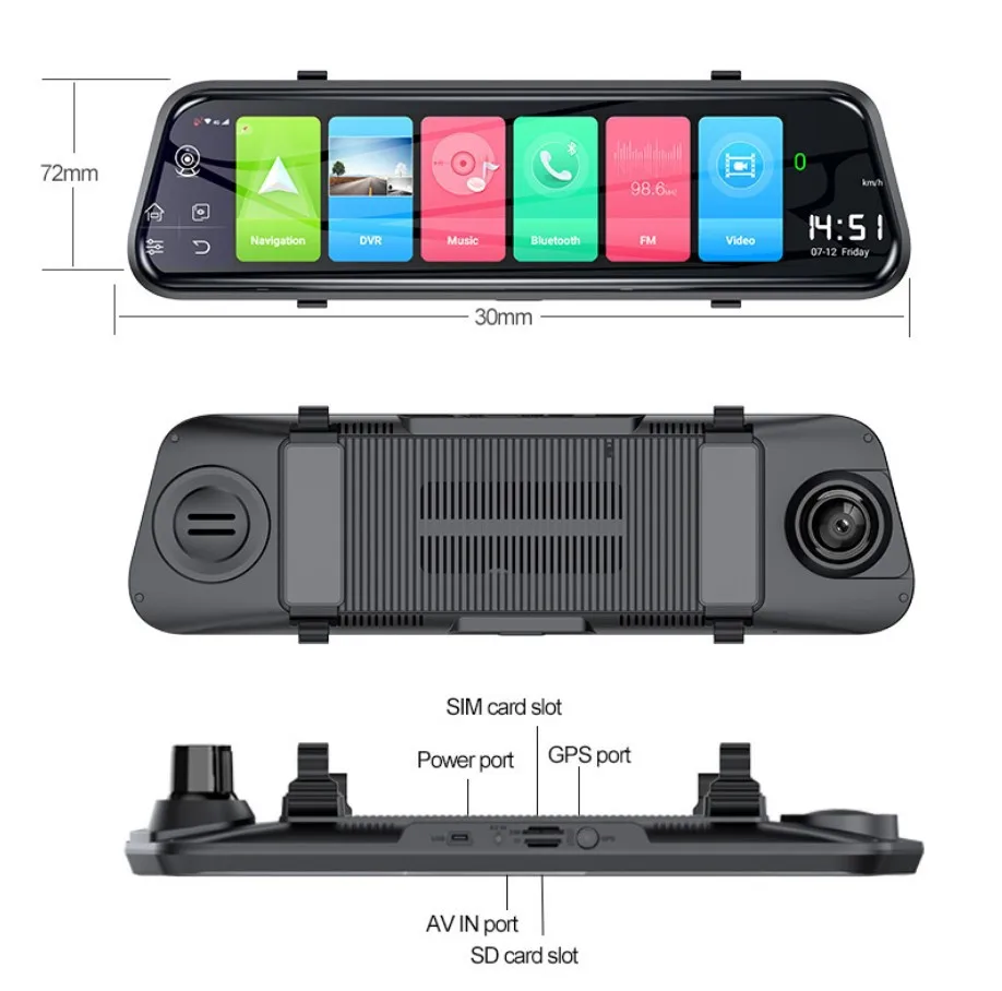 4G mirror dash cam rear view mirror mount HD 1080P recorder  dual channel dash mirror recording with rear view camera car dvr