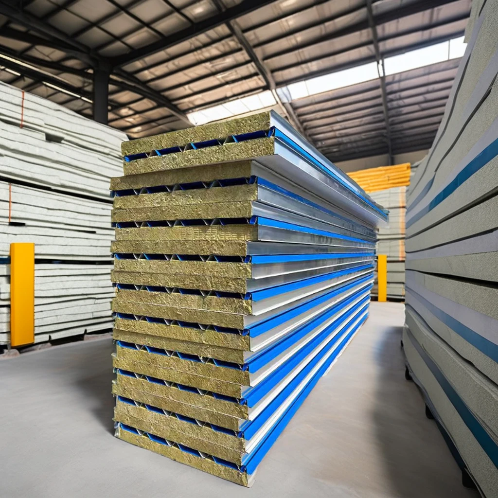 Manufacturers direct sales fire noise reduction insulation rock wool roofing board steel Sandwich Panel Roof wool