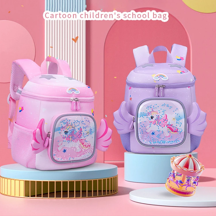 2024 Hot sale Sequins Unicorn Two-piece set Princess Pink Schoolbag Backpack for Girl Kids Waterproof Children BookBag