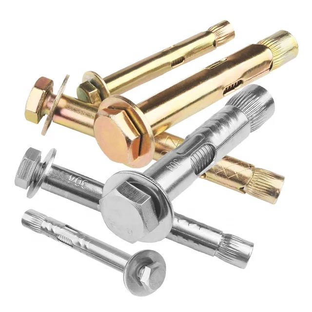 customized 304 Stainless Steel Galvanized Sleeve type expansion anchor bolts With hexagon nuts spring washers and flat washers