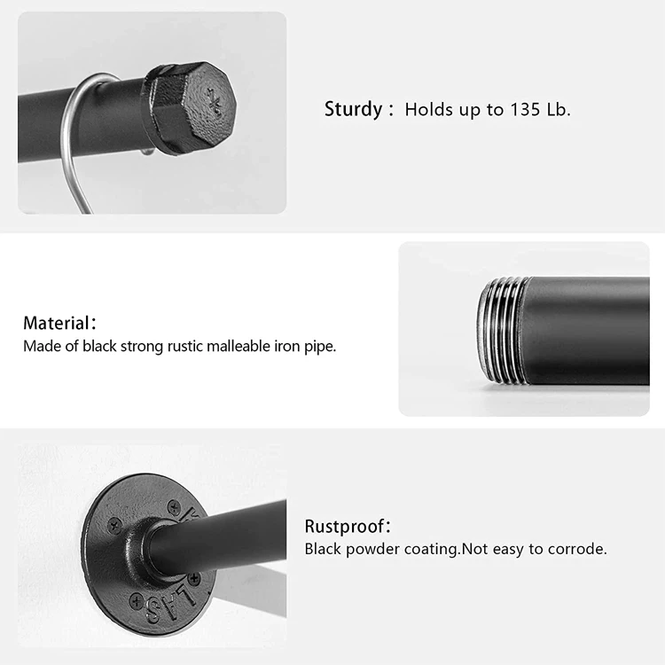 8 inch 3 pcs Black Steel Industrial DIY Pipe Shelf Bracket  Wood Floating Shelf Vintage Look Rustic Pipe Decor Wall Mount