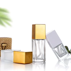 Wholesale 15ml 20ml 30ml 40ml square cosmetic packaging frosted empty serum pump lotion foundation glass bottle with pump