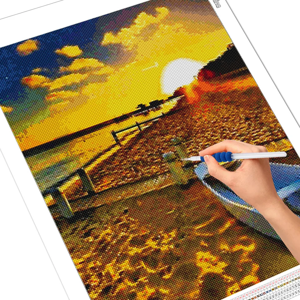 5D DIY Diamond Painting Sunset Full Square Round Drill Diamond Embroidery Boat Scenery Cross Stitch Mosaic Sale Crafts