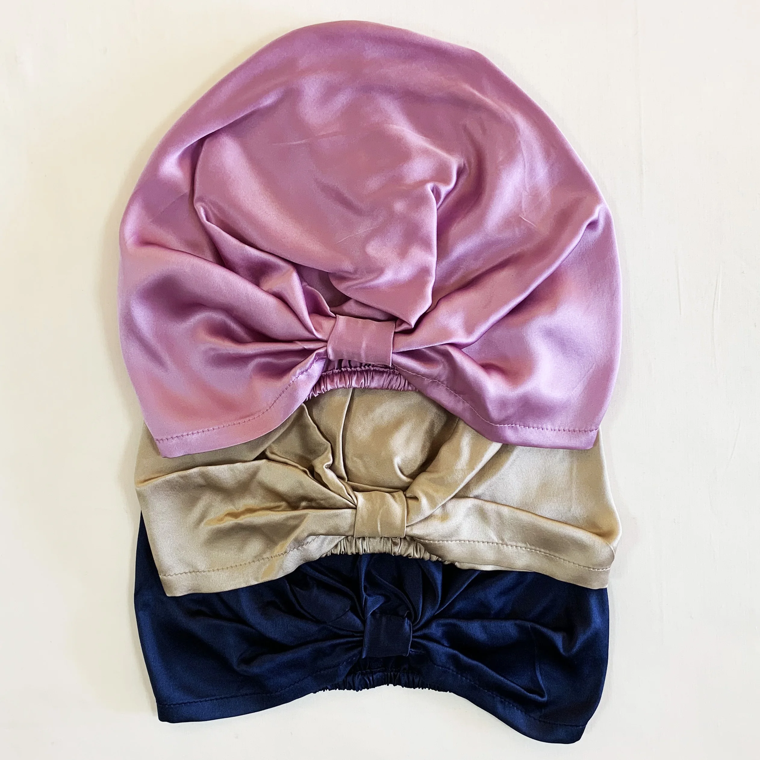 Wholesale satin silk turban bonnet women designer bonnet 100% silk sleep hat