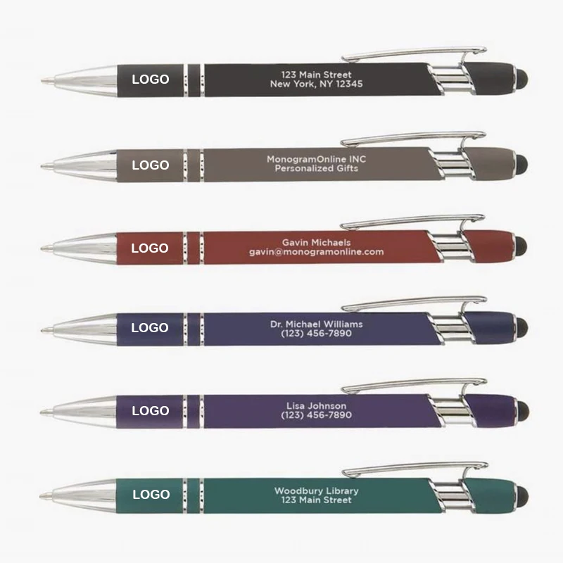 Custom Engraved Personalized Pen Soft Touch BallPoint Pen with Stylus Tip 1.0 mm Black Ink Metal Pen for Promotional Business
