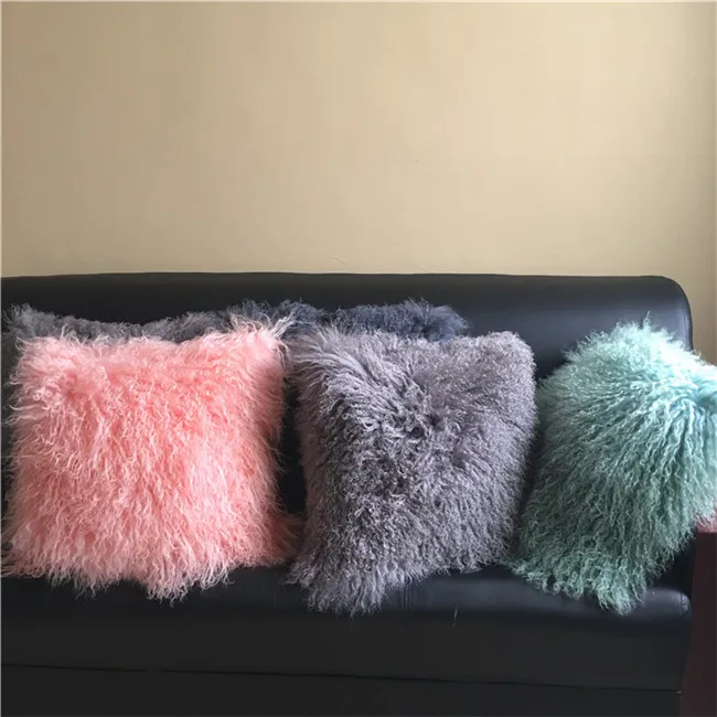 Different bright pink colors natural Sheep Skin Cushion