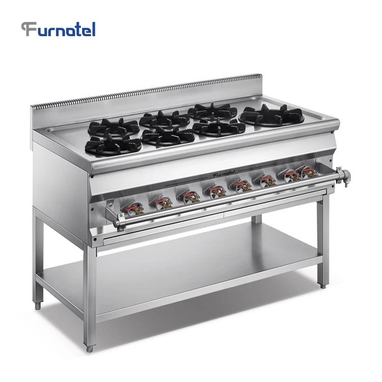Commercial 1200mm Asian Gas Cooking Range 7-Burner Cast Iron Flat Pot Support