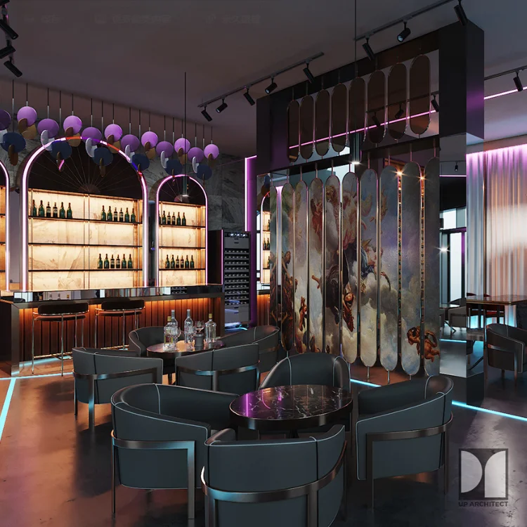 Modern neon LED light club furniture display design custom luxury pub wine bar operating table bar counter